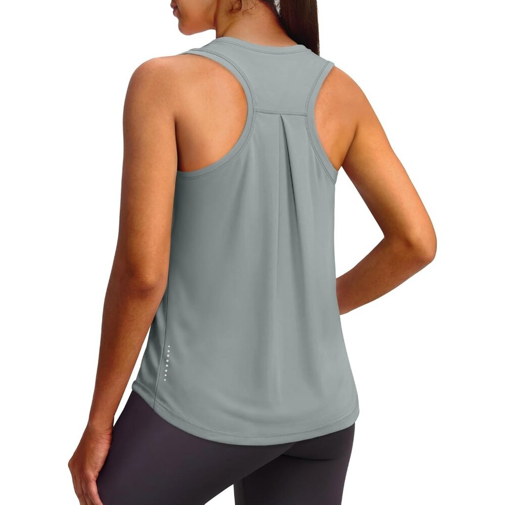 〽️Women's Gray Pull Over Racerback Sleeveless Workout Running Athletic Tank Top